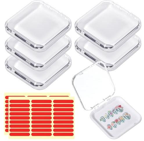 5 Pcs Clear Press on Nail Organizers, Resuable Clear Press on Nail Organizers with 30 Pcs Adhesive Double Sided Tape for False Nails Display Case, Nails Box Packaging