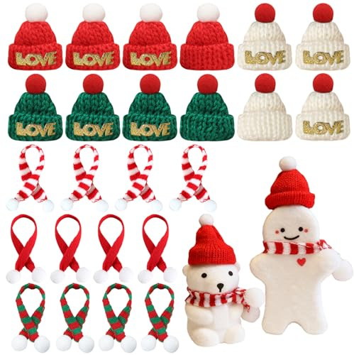 Ovyntremis 24er Set Mini Weihnachtsmützen und -schals – Kleine Festliche Accessoires für Weihnachten, Perfekt für Dekoration, Geschenke oder Party-Spaß