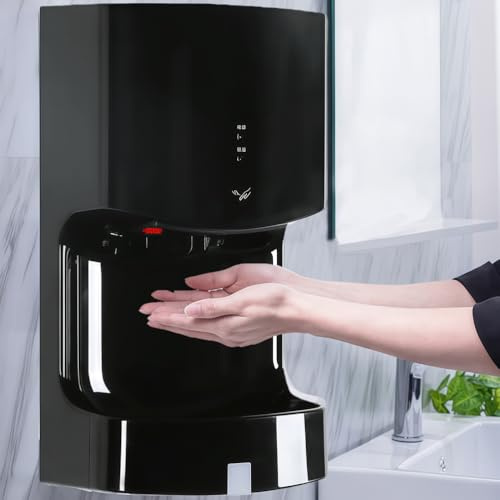 BESTXH Asciugamani Elettrico Automatico Commerciale, Asciugamani Ad Aria A Parete con Vaschetta Raccogligocce, Vento Caldo E Freddo Ad Alta velocità (10 Secondi), per Uffici,Nero