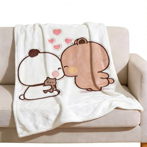 JXAXD Bubu Dudu Fleecedecke, Bubu und Dudu Decke 100 x 130 cm, Cartoon Panda Blanket, Knittert Nicht Leicht, Weich und Hautfreundlich, Niedlicher Kuscheldecke für Wohnzimmer, Schlafzimmer, Büro, Sofa