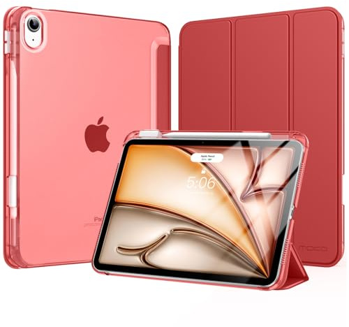 MoKo Hülle für iPad Air 11 Zoll (M4/M3/M2) 2026/2025/2024 mit Stifthalter | Für iPad Air 5./4. Gen 10,9 Zoll Hülle 2022/2020,Schlank Leicht Trifold Schutzhülle mit Harter PC Transluzenter Rückseite,Rot