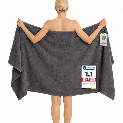 Komfortec Badetuch 100x200 cm aus 100% Baumwolle | XXL Saunatuch, Großes Duschtuch, Weich & Saugstark, Dunkelgrau