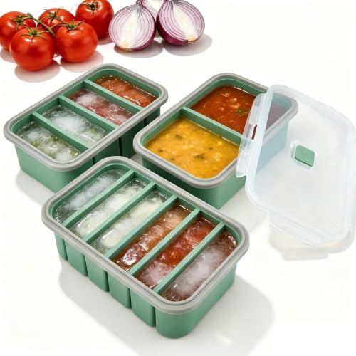 Ysislybin 3 Piezas Moldes de Silicona para Congelar Sopas con Tapas, Tupper para Embutidos y Fiambres, Recipientes Reutilizables, Bandeja de Cubitos de Hielo Extra Grande para Sopa, Mantequilla