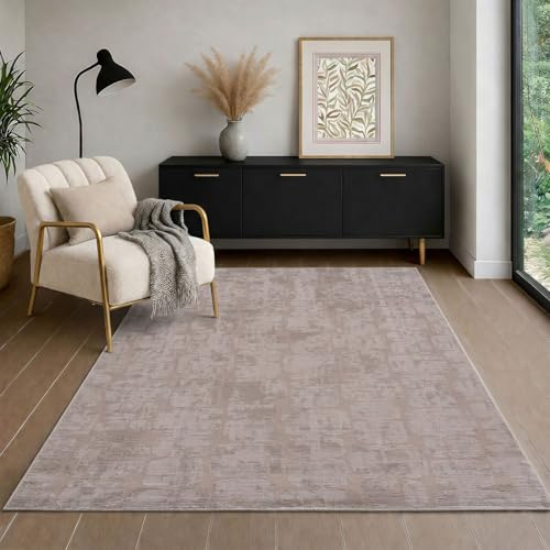 VIMODA Teppich Modern Wohnzimmer Schlafzimmer Rechteck 3D Effekt Hoch&Tief Pflegeleicht,Maße:80x150 cm;Farbe:Taupe