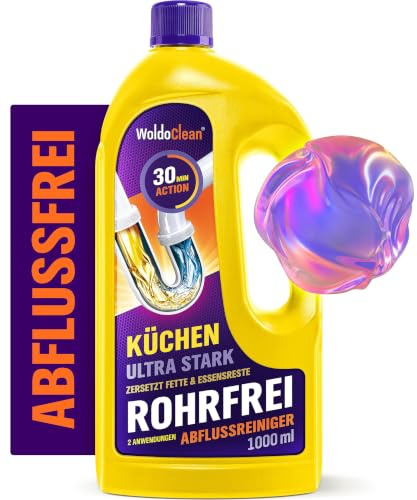 WoldoClean Rohrreiniger Küche Gel 1000ml - extra stark Fettlöser Spüle | Abflussreiniger gegen Fett & Essensreste, für Spülbecken, Speisereste