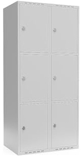 kaiserkraft | 3er-Schließfachschrank Fydor | 2 Abteile | lichtGrau | B 800 mm | Flache Dachform | Vorhängeschloss