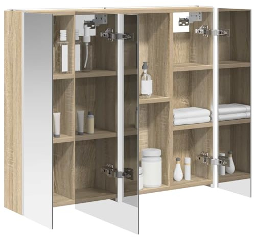 vidaXL Badezimmerspiegelschrank Sonoma-Eiche 83,5 x 15,5 x 70 cm, Stylischer Badezimmeroberfläche, Wandspiegel, Cooles Stauraum, Moderne Vanity, anpassbare Beleuchtung, Platz sparen