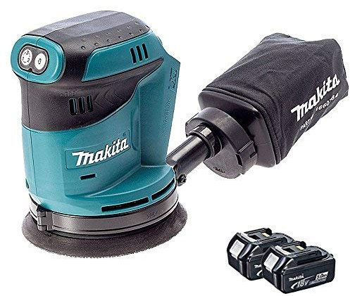 Makita DBO180Z 18V Li-Ion Cordless Random Orbital Sander with 2 x 5Ah BL1850 Batteries