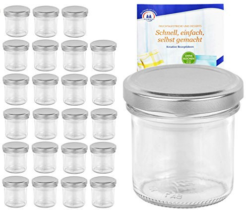 MamboCat 24er Set Sturzgläser 167 ml Deckelfarbe Silber to 66 inkl. Diamant Gelierzauber Rezeptheft, Marmeladengläser, Einmachgläser, Einweckgläser, Gläser