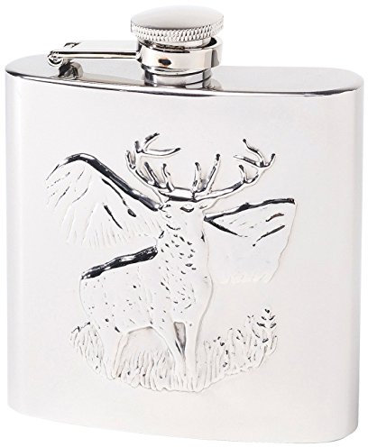 Herbertz Herren Taschenflasche Edelstahl mit Hirschmotiv Flachmann, Silber, 177ml