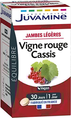 JUVAMINE - Jambes Légères - Vigne Rouge Cassis - Favorise le Bien-Être Circulatoire - Action sur Système Veineux des Jambes - Programme de 30 jours - Fabrication Française