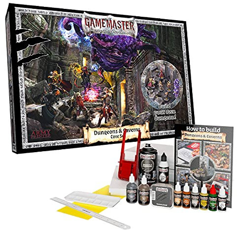 The Army Painter GameMaster Dungeons & Caverns Core Set, Warhammer 40k Et Donjons et Dragons Ensemble de Terrain Complet, 8 Peinture Acrylique, Xps Foam, 3 Pinceaux et 1 Terrain Spray Primer