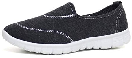 Solewish Women Slip On Memory Foam Flexi Walk Sports Pumps (4 UK, Charcoal)