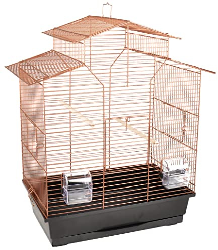 Flamingo Vogelkäfig – Voliere Vögel – Numfor 1 Kupfer/Schwarz – 51×30×60 cm – 2 Sitzstangen & 2 Näpfe, 3 Klapptüren, Kunststoff-Schublade, EU-Herstellung
