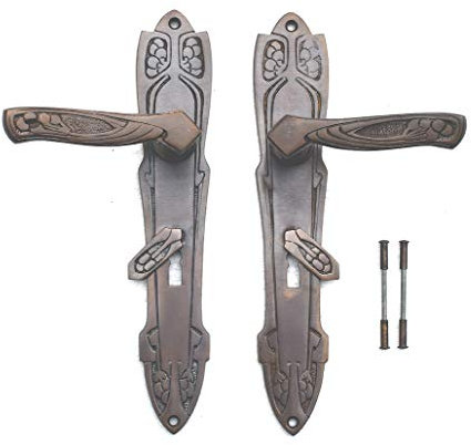 Graf von Gerlitzen BB 72 Langschild Messing Türgriffe Türbeschlag Antik Modell Jugendstil S120-1A