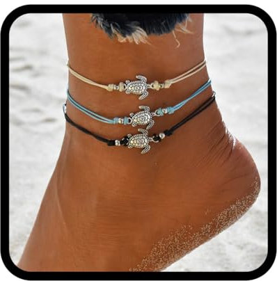 Yean Boho Tortue Bracelet Cuir Cheville Bracelet En Cuir Cheville À La Mode Pied Bijoux Chaîne pour Femmes Et Filles (Lot de 3)