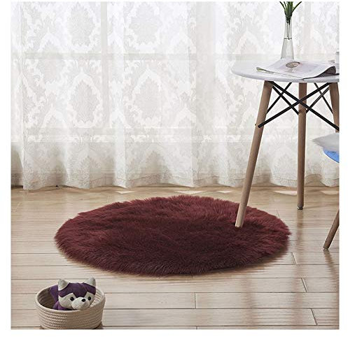DAIHAN Shaggy Lammfell-Teppich,Flauschiger Kunstfell Schaffell Lammfellimitat Teppich rund für Stuhl Sofa Wohnzimmer Schlafzimmer Kinderzimmer Weinrot 30 * 30cm