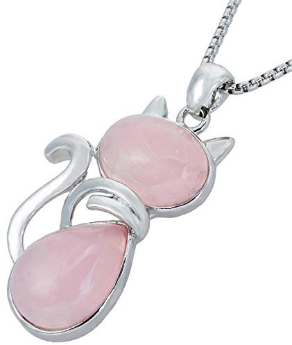 mookaitedecor Femme Collier Pierre Pendentif Chat Cristal Alliage Bijoux Fantaisie Plaqué Argenté avec Chaîne