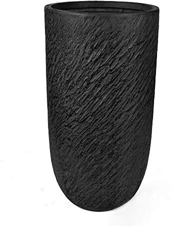 Köhko® Macetero de fibra de vidrio, diámetro de 24 x 49 cm, color gris oscuro