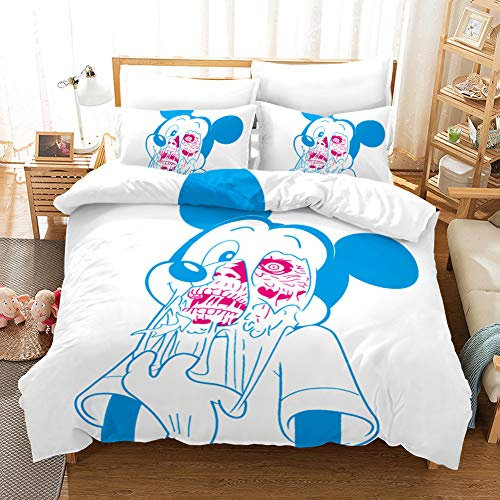 NICHIYO Mickey Mouse Bed Linen Set - Duvet Cover and Pillow Case, Microfibre, 3D Digital Print, Three-Piece Bedding (Duvet Cover + Pillowcases) (10, Super King 260 x 220 cm)