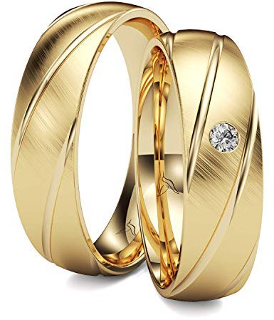 Kolibri Rings GOLD- Eheringe Paarpreis Gold 333 Massiv mit einem Diamanten Trauringe Verlobungsringe Partnerringe 100% Made in Germany- Inkl. Gratis Etui + Gravur + Zertifikat (Schrägmatt)