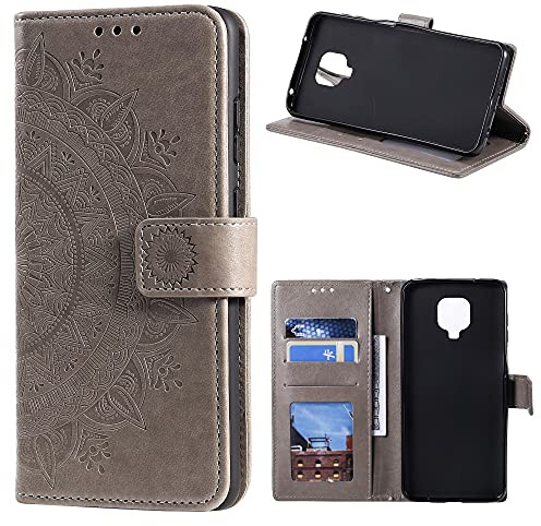 CoverKingz Handytasche kompatibel mit Motorola Moto G9 Play - Handy Case mit Kartenfach Handyhülle - Flipcase klappbar Motiv Mandala Grau