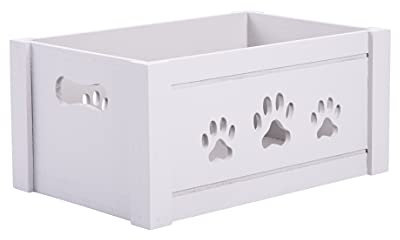 Paw Shaped Cutout Dog Toys Chest Gift Hampers Storage Collection Box Wooden Crates Gift Hampers (Grey, Large)