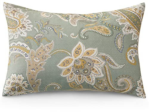 ATsense 2er Set Kissenbezug 40x80 cm - 100% Baumwolle, Hellgrün Doppelseitige Kopfkissenbezug mit Reißverschluss, Superweicher Premium und Hypoallergen, ÖkoTex Flauschiger Kissenhülle(Paisley)