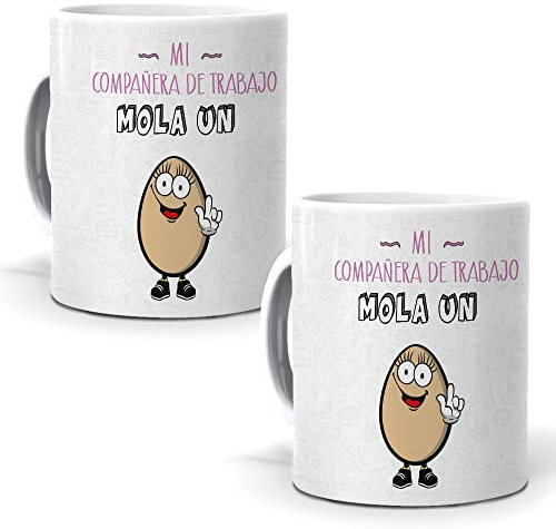 mundohuevo 2 Tazas. Mi compañera de Trabajo Mola un Huevo - 350 ml.