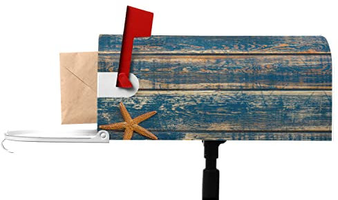 Numland Briefkasten-Abdeckung, Holzhintergrund mit Seestern, magnetischen Briefkastenabdeckungen, Anti-UV, wiederverwendbar und langlebig, ein Seestern auf alter Vintage-Farbe, blaues Brett