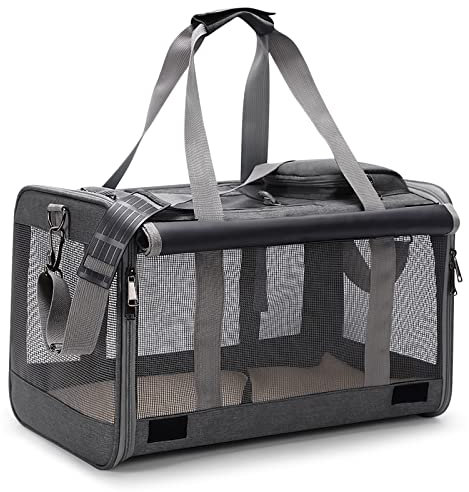 ALLSOPETS Faltbare Haustiertragetasche für Katzen und kleine Hunde bis 9 kg, Atmungsaktive Hundetragetasche, Weiche Transportbox für Auto Flugzeug Reisen und Tierarzt (Frostgrau)