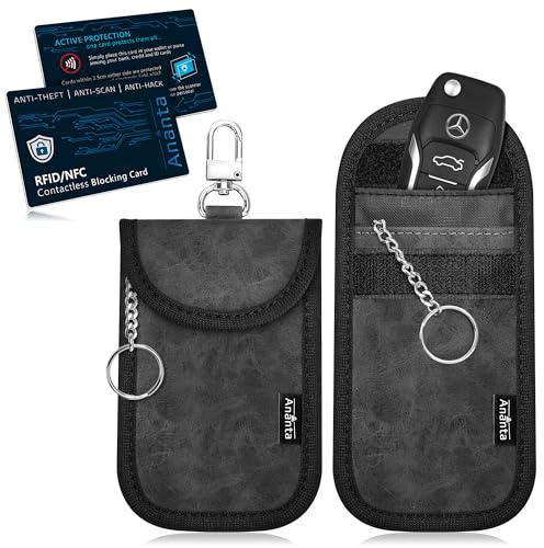Ananta 2 x Faraday Pouch for Car Keys & 2 x RFID Contactless Blocking Cards | Military Grade | Car Key Signal Blocker | 2 x RFID/NFC Contactless Blocking Cards