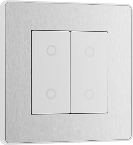 BG Electrical - Interruptor de luz secundario/esclavo de doble toque, 2 vías, placa frontal sin tornillos, Evolve, acero cepillado, PCDBSTDS2W