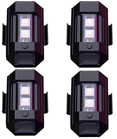4pcs LED Strobe Drone Lights, 7 Colors Mini USB Rechargeable Led Aircraft Strobe Lights, Riding Flying Anti-Collision Night Signal Emergency Light for Car, Motorcycle, Bike, Drone, RC Boat. (Black)