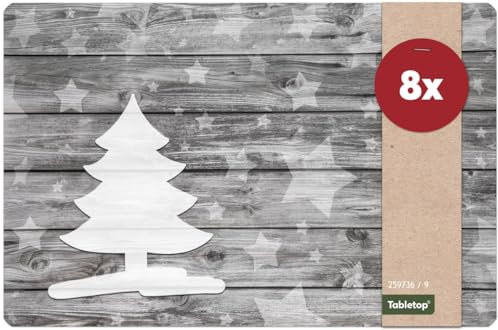 Weihnachts Tischsets 8er als abwaschbare Weihnachten Tischdeko - Platzsets Weihnachtsdeko Baum als Winter Tischuntersetzer - Platzdeckchen als Tischunterlage für Esstisch Wohnzimmer Tisch