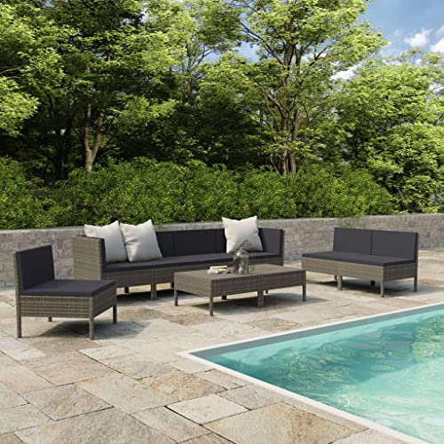homiuse 9 Stück Garten Lounge Set mit Auflagen Sofagarnitur Balkonmöbel Set Poly Rattan Grau Gartenmöbel Set Terrassenmöbel Outdoor Gartentisch Garten Deko Sofa 7 Sitzer mit 2 Tabellen