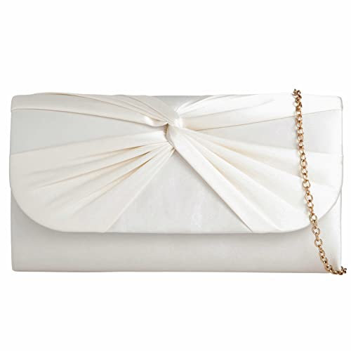 Clutch aus Satin, plissiert, für Braut, Abschlussball, Hochzeit, Abend, Party, Handtasche, elfenbeinfarben, medium