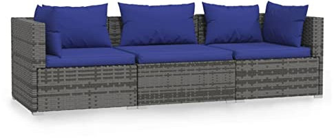 Tidyard 3-Sitzer-Sofa Gartensofa mit Kissen Grau Poly Rattan Bettsofa Schlafcouch Bettsofa Polstersofa Loungesofa Couchgarnitur Schlafsofa Sitzmobel Sofabett Gästesofa Couch mit Kissen
