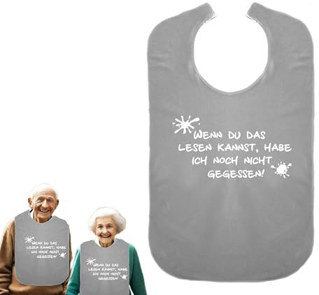 Cre9tive Wenn du das lesen kannst, habe ich noch nicht gegessen - Geschenk zur Rente - Lustiges Lätzchen für Erwachsene Ess-Schürze Essschürze Kleidungsschutz wasserdicht ID: 036 (grau)