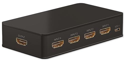 Goobay 58489 Conmutador HDMI 4 entradas 1 salida mando a distancia cable HDMI 4K @ 60Hz Conmutador HDMI 18 Gbit/s caja de conmutación Conmutador HDMI