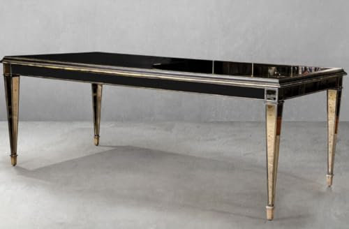 Casa Padrino Luxus Art Deco Esstisch Schwarz/Messing 213 x 99 x H. 77,5 cm - Verspiegelter Küchentisch im Art Deco Stil - Luxus Art Deco Esszimmer Möbel