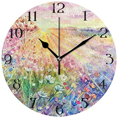Orologio da parete viola fiore di lavanda 9,5 in orologio silenzioso senza ticchettio rotondo orologio da bagno batteria