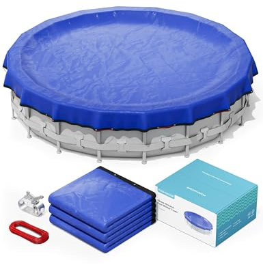 POOLHACKER 2025 Upgrade 24 ft Round Winter Pool Cover - 24ft Round Above Ground, 4 Foot Overlap Extra Thick 420D Pool Cover with Pulley and Cable