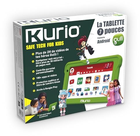 KURIO - Das Tablet 7 Zoll Gulli 32 GB für Kinder – Android 13 – personalisierbare Kindersicherung & sicheres Browser – Videos Helden Gulli + 100 Apps & Lernspiele vorgeladen