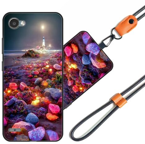 JEZSTHAI Schutzhülle Kompatibel mit LG Q6 Hülle Silikon Dünn mit Muster Design,Weiche Flexibel Stoßfeste Handyhülle mit Handykette & Handykordel zum Umhängen,Nr.A09