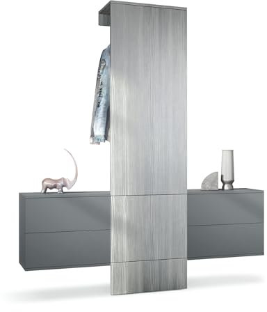 Vladon Garderobe Carlton Set 3, Made in Germany, Wandgarderobe aus Flur-Paneel & 2 Schubladen-Kommoden, Anthrazit matt/Avola-Anthrazit (157 x 193 x 35 cm)