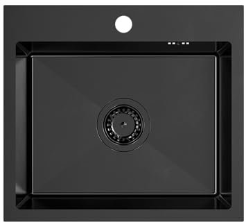 VBChome Fregadero de acero inoxidable, 50 x 45 cm, color negro, acero inoxidable, con orificio para grifo, de acero inoxidable, color negro, 50 x 45 cm