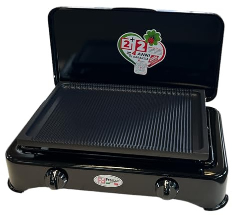 Fornello 2 fuochi a gas Metano smaltato nero con piastra in alluminio pressofuso teflonato per uso esterno Made in Italy - 5326/N/GP/MT/K
