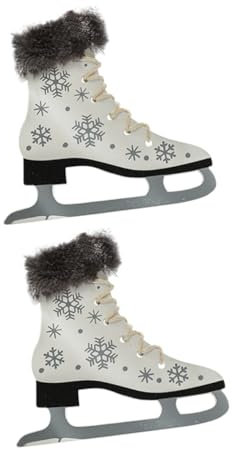 Cabilock 2pcs Wooden Skate-shaped Pendant Decorations for Christmas Tree Grey-white Ice Skate Ornaments for Holiday Parties Delicate Hanging Decor for Home and Festive Scenes