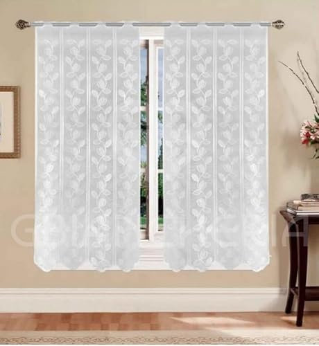 Tendaggio Coppia tende a Vetro Ricamate in Pizzo Trasparente, Tende in Voile Bianco Poliestere (60x150cm)